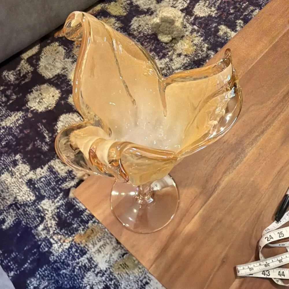 Murano? Art Glass Pillar Candle Holder - Tulip Long Stem - Italy, Crystal